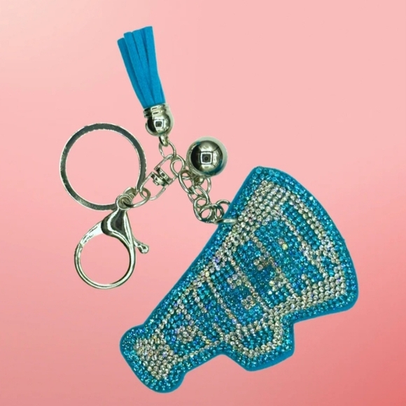 Bling Cheer Crystal Rhinestone Keychain Bag Charm With Blue Tassel - Picture 4 of 10